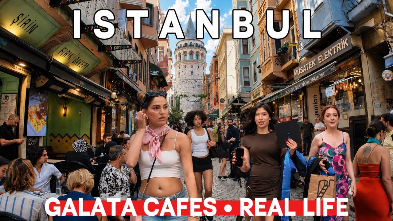 Istanbul Turkey 4K Walking Tour | Galata Tower, Cafes, Crowds & Tourist Streets