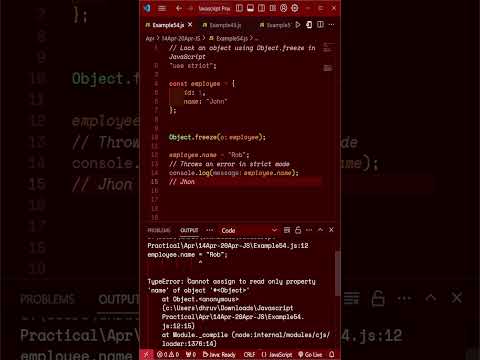 JavaScript Avoid Accidental Object Changes with Object.freeze method #javascript #interview #coding