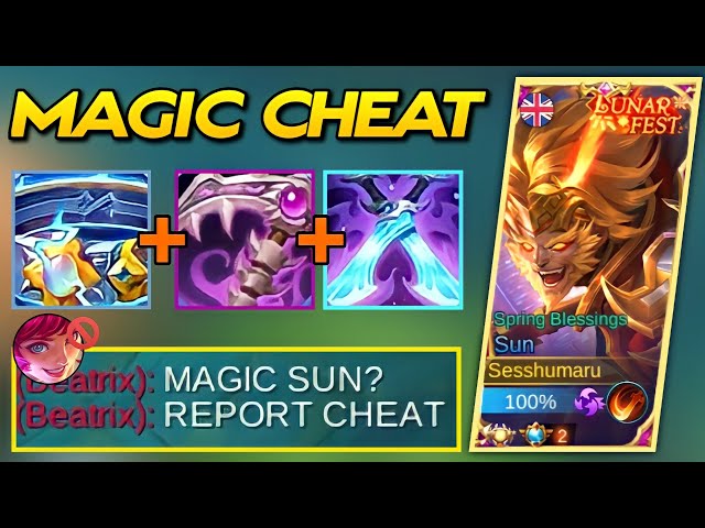 MAGIC BUILD SUN!! CHEATER AUTO REPORT 😭😭 | MLBB class=