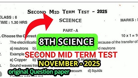 8th std Science Second mid term test -2025 original Question paper 8th std Science 2nd mid term test