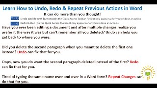Learn how to Undo, Redo & Repeat Previous Actions in Word