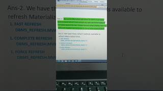 Materialized view concept #refresh methods available for Mviews#PLSQLinterview questions#SQL tricks