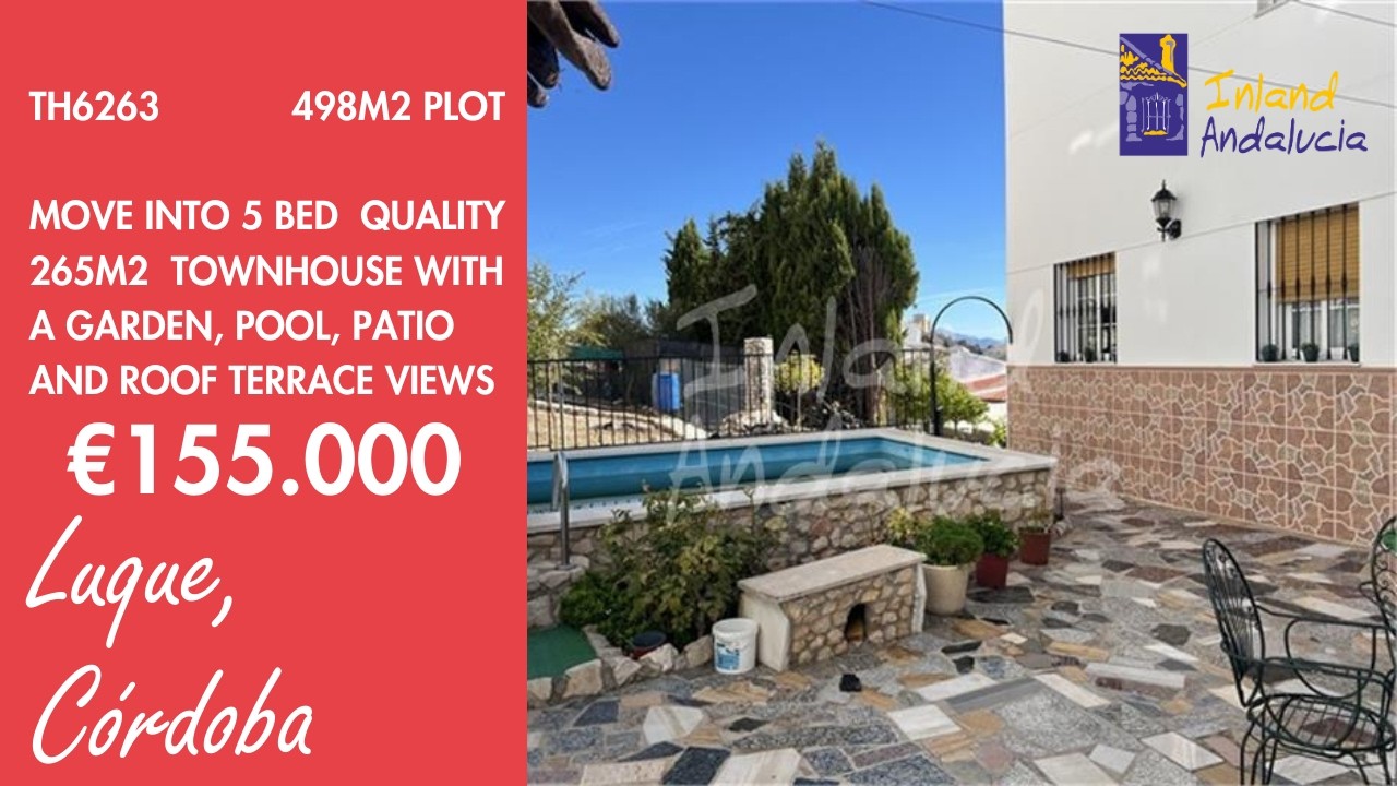 155K, Move into 5 Bed Quality Townhouse and Pool Property for sale in Spain inland Andalucia TH6263