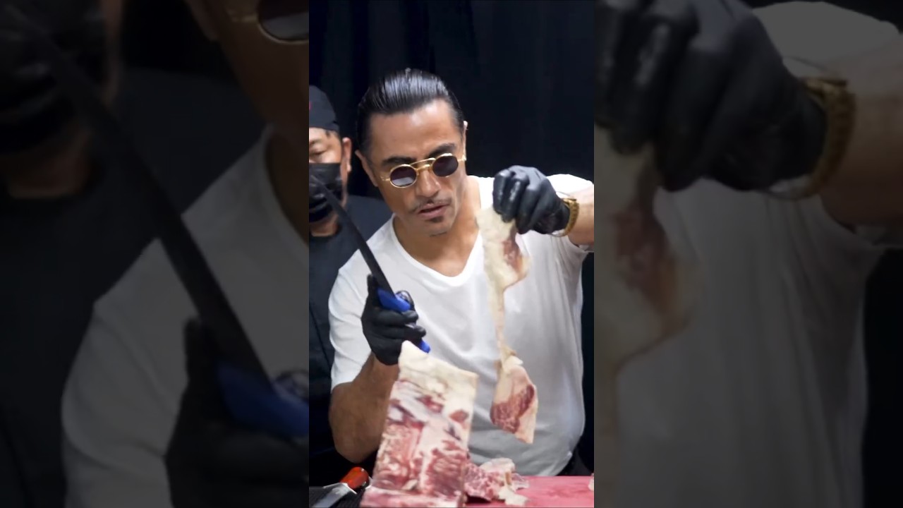Learning from the legend himself 🥩 #shorts #saltbae #wagyu #cuttingskills #learning #viral