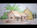 How to Draw a Village House Scenery with pencil color | গ্রামের বাড়ি আঁকার সহজ উপায় #house #drawing