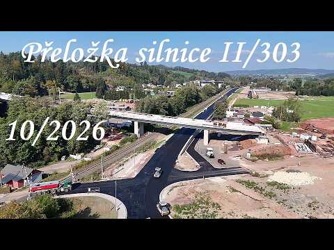 Přeložka silnice II/303 Náchod Běloves - Velké Poříčí 10/2026. Pokládka živičného povrchu ve finále.