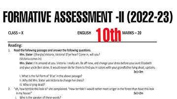 Ap 10th Class Fa-2 Question Paper (2022-23) |10th Class fa2 English Question Paper|Model paper
