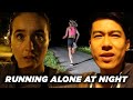 A Man And A Woman Compare Running Alone At Night