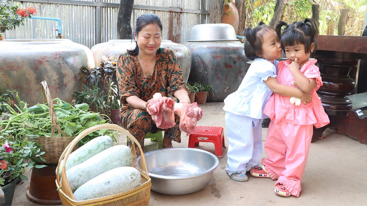 Peaceful life of rural family | Winter melon juice recipe | Family food cooking