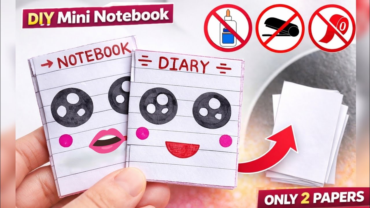 DIY Mini Notebook 📒 With ❌ Glue Out of Paper | No ❌ Glue Diary Journal At Home Only 2 pages