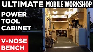 ULTIMATE Mobile Workshop - PART 2 - V-Nose Workbench / Power Tool Cabinet How to build a simple wall mounted workbench and cabinets for power tools. The V-nose of the Ultimate Mobile Workshop is going