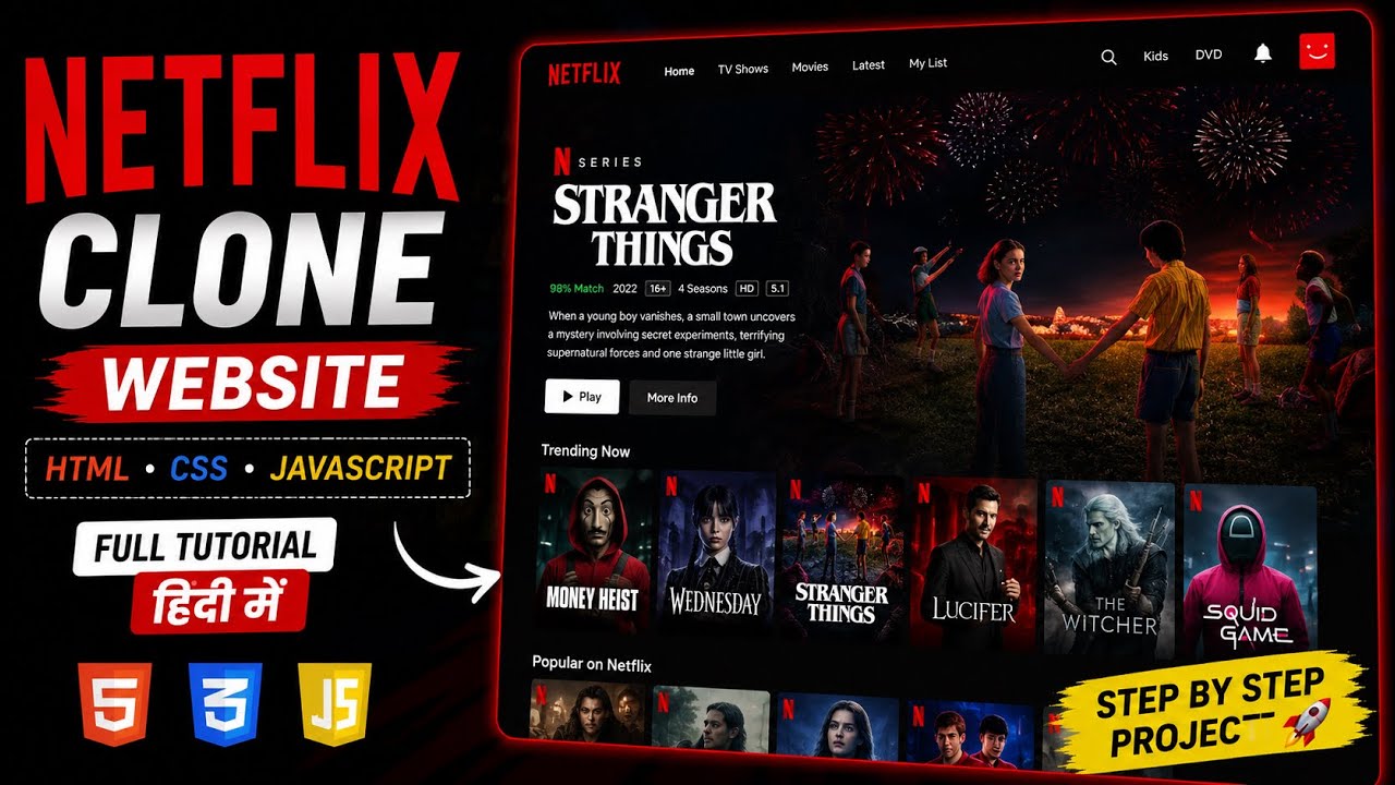 Netflix Clone Website HTML CSS JavaScript से कैसे बनाएं 🔥 | Full ...