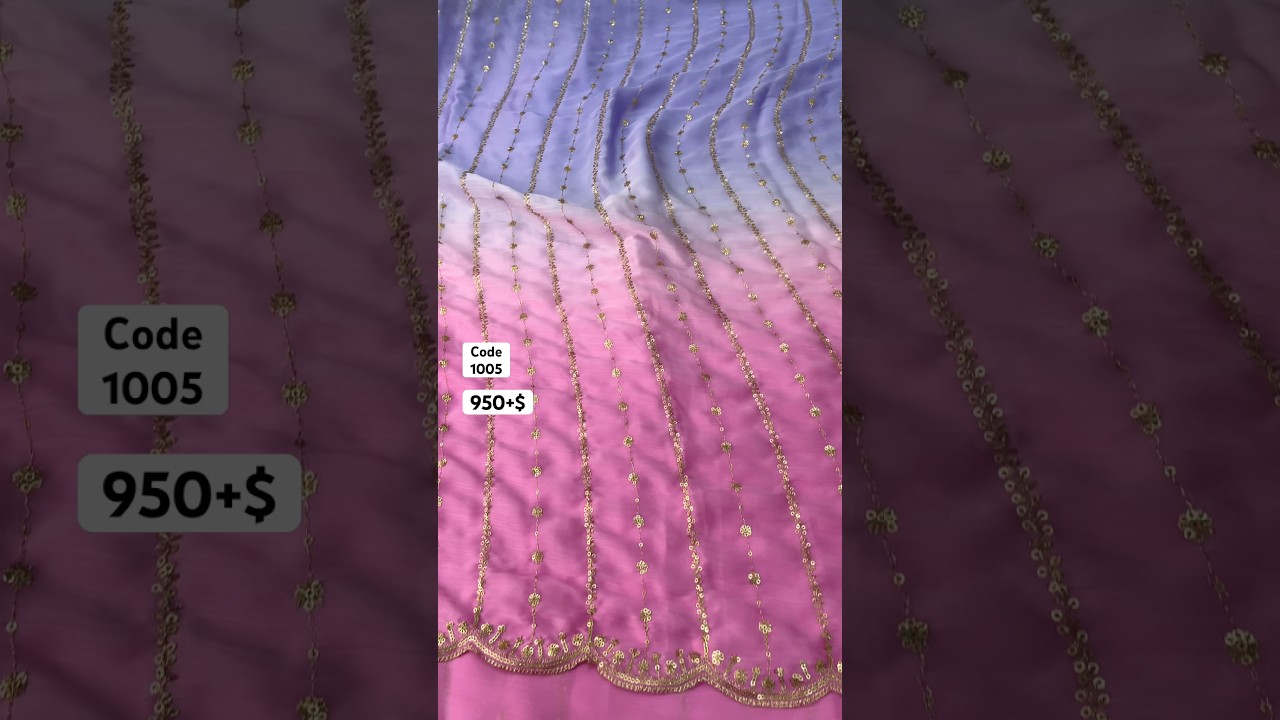 Сари из атласного шифона с вышивкой и пайетками, ажурной каймой и блузкой с вышивкой.