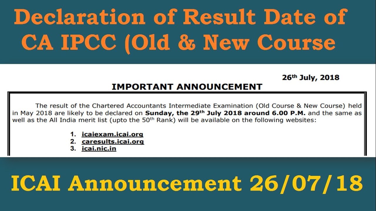 ICAI Announcement || Result of the CA IPCC Examination (Old Course ...
