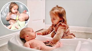 Toddler Takes Care Of NEWBORN Brother ALL DAY (cuteness overload)