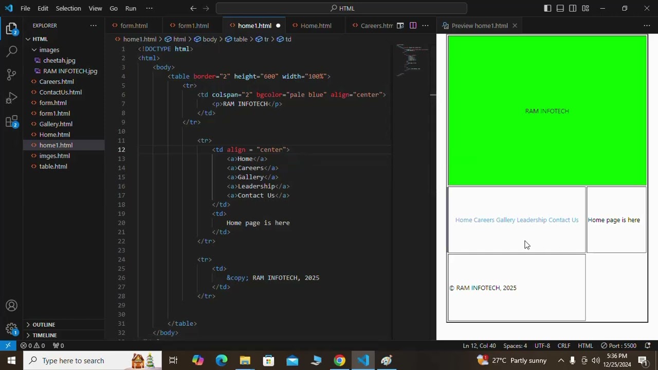 ASSIGNMENT 2: SIMPLE WEBSITE CREATION USING TABLES