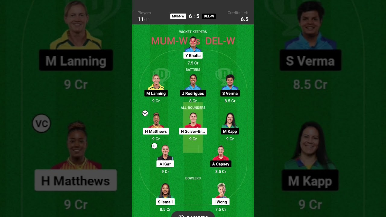 MUM-W vs DEL-W ki dream 11 Prediction team today match