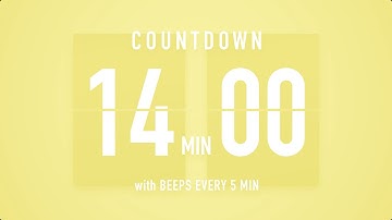 14 Minute Countdown Timer ⏳ Flip Clock with Piano Beeps 🎹🟡