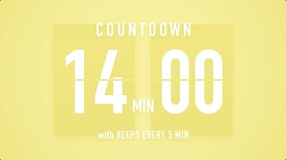 14 Minute Countdown Timer ⏳ Flip Clock with Piano Beeps 🎹🟡