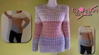 كروشيه بلوزة شتوية // كروشيه كنزة بأى مقاس الجزء 1 / Crochet pullover