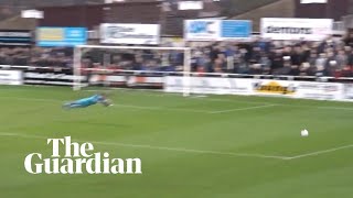 Hemel Hempstead goalkeeper sarcastically dives after longrange strike