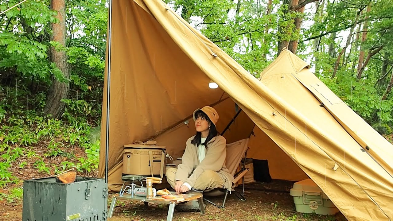 【Mt.SUMIマイクロ】薪ストーブが焚き火台に。サムギョプサルでご機嫌な雨キャンプ【岩手キャンプ】