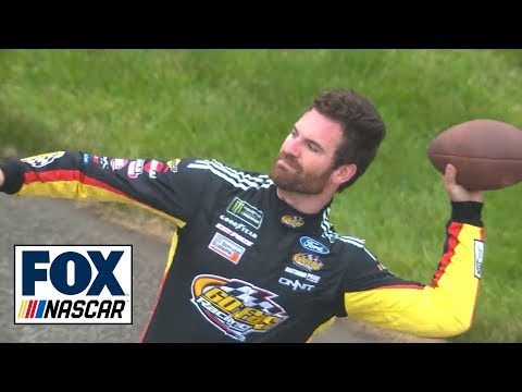 Bubba Wallace & Corey LaJoie play football with fans during a rain delay at Michigan | NASCAR on FOX