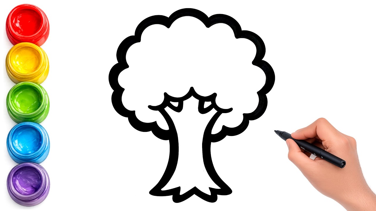 How to Draw a Tree | Easy Tree Drawing, Coloring & Painting Step by ...