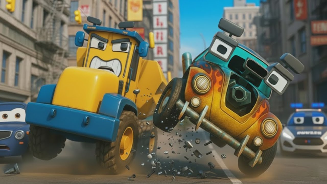 🔥 Furious Street Clash! Monster Truck vs Hot Rod – Epic City Battle 🚨🔥