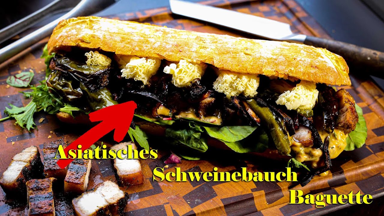 Asiatisches Grillbauch Baguette - Einfaches Rezept für Schweinebauch / Bauchscheiben vom Grill