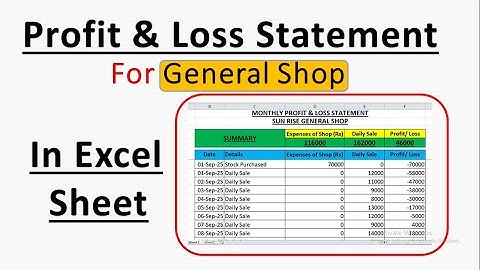 How to create Profit & Loss Statement excel sheet for General Shop