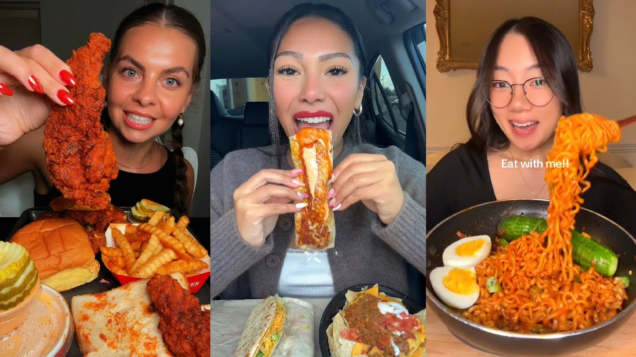 Подборка TIKTOK Mukbang | Dave's Hot Chicken, Taco Bell, Buldak, Wingstop и другие!