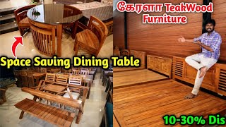 Space Saving கேரளா நாடன் தேக்கு Dining Table, Cot | Original Teak Wood Furniture | 10-30% Dis | RV