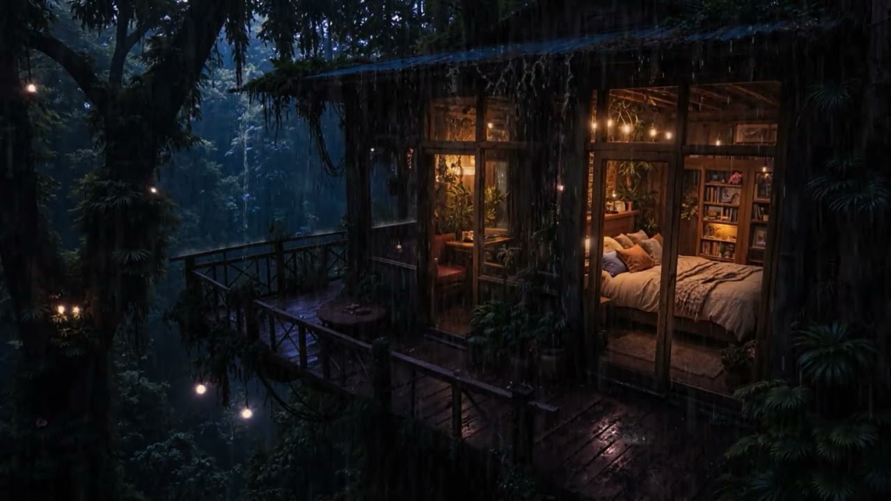 Gentle Night Rain Falling Around a Secluded Forest Cabin 🌧️🌲 | Peaceful Deep Sleep Sounds