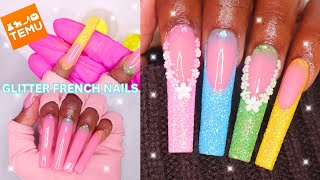 ✨XXL TEMU POLYGEL NAIL TUTORIAL | COLORFUL SPRING GLITTER OMBRE NAILS