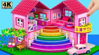 How To Make Amazing Tiny Pink Villa with Big Rainbow Stairs from Cardboard ❤️ DIY Miniature House screenshot 2