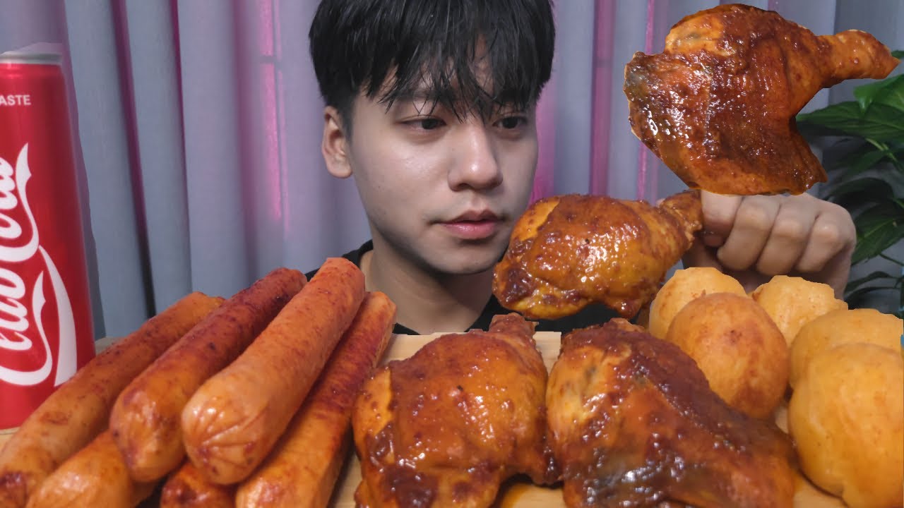 Spicy BBQ Chicken + Spicy  Hot Sausage Mukbang ASMR