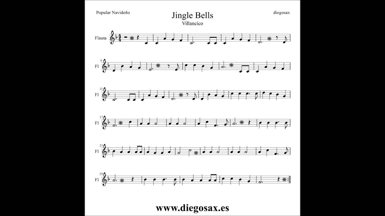 diegosax: Jingle Bells Partitura de Dulce Navidad de Flauta, Trompeta,  Saxofón Alto, Clarinete, Violín, Saxo Tenor, Soprano Sax, Viola, oboe,  tuba, bombardino, trompa, fagot, corno inglés y Trombón. One horse open  Steigh