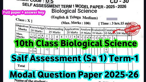 10th Biological Science Sa 1 Term-1 Modal Paper 2025-26| 10th class Biology Sa 1 Question Paper 2025