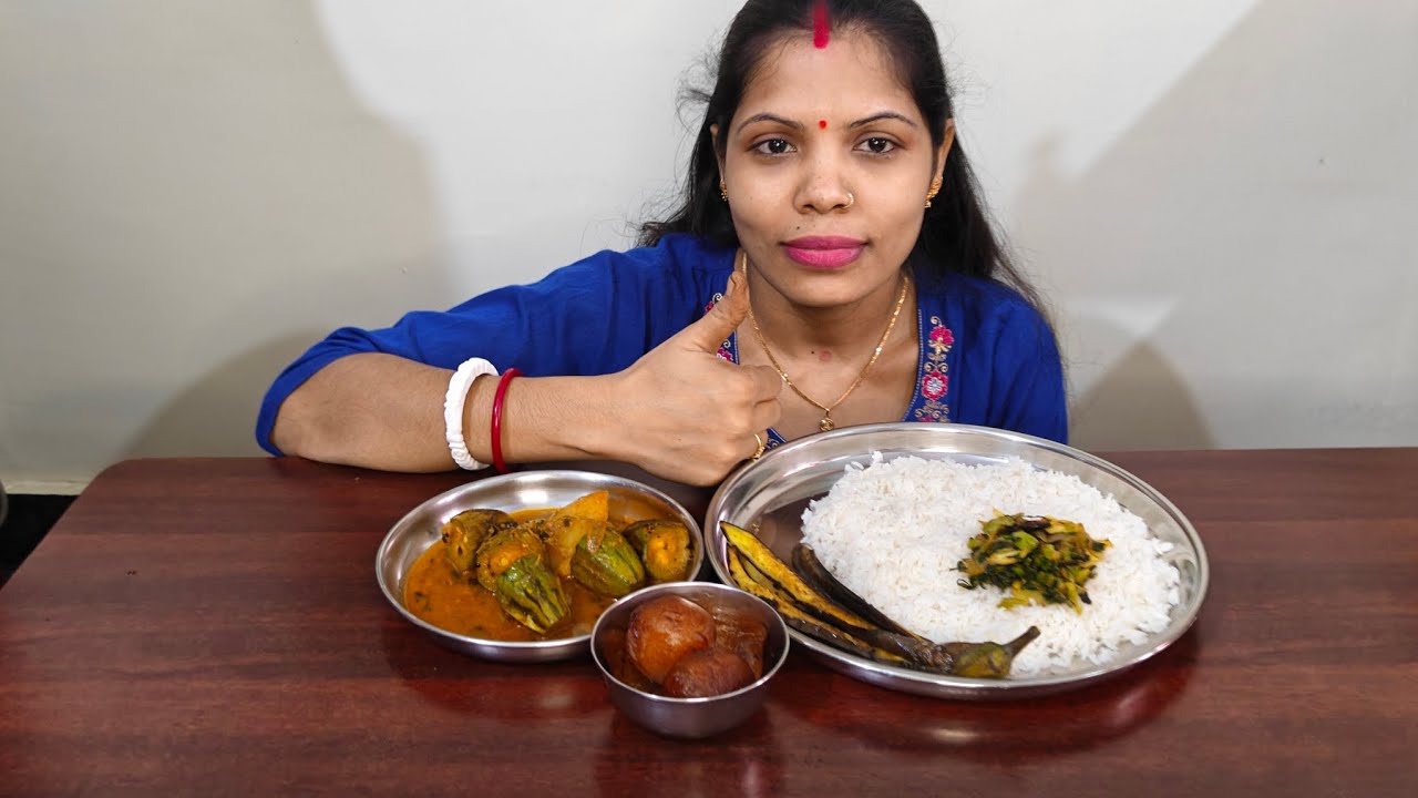 Rice,Brinjal fry,raddish  sage bhaji parwalguard curry and gulab jamun #mukbang @foodloversavitha..5