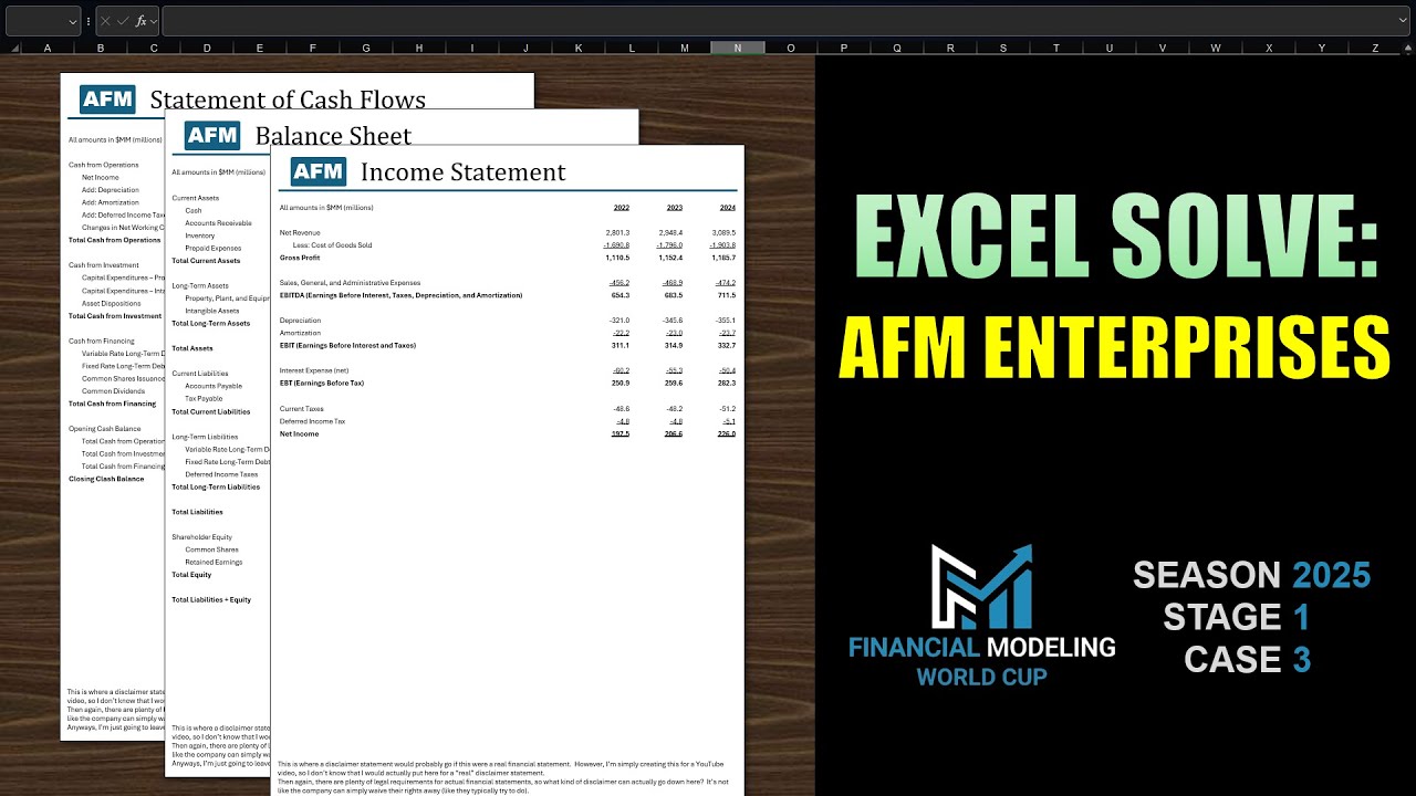 Three-Statement Models!  Excel Solve: AFM Enterprises (Financial Modeling World Cup 2025)