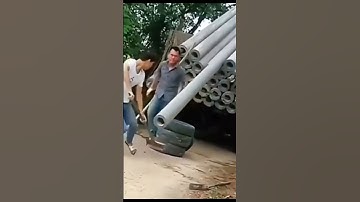 Interesting cement pole unloading process