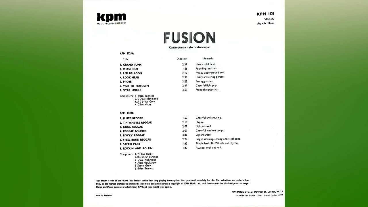 Flute Reggae Composed by Clive Hicks (KPM 1121 Fusion)