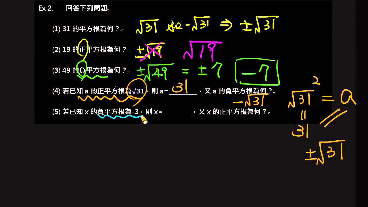 平方根的意義例2~例5