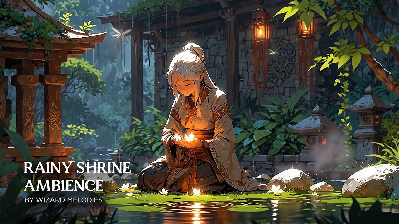 Rainy Shrine Ambience | Relaxing Nature Sounds + Soft Medieval Melodies