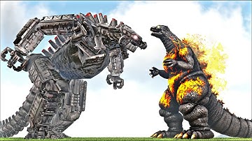 BURNING HEISEI GODZILLA VS MECHA GODZILLA (ARK SURVIVAL EVOLVED BATTLE)