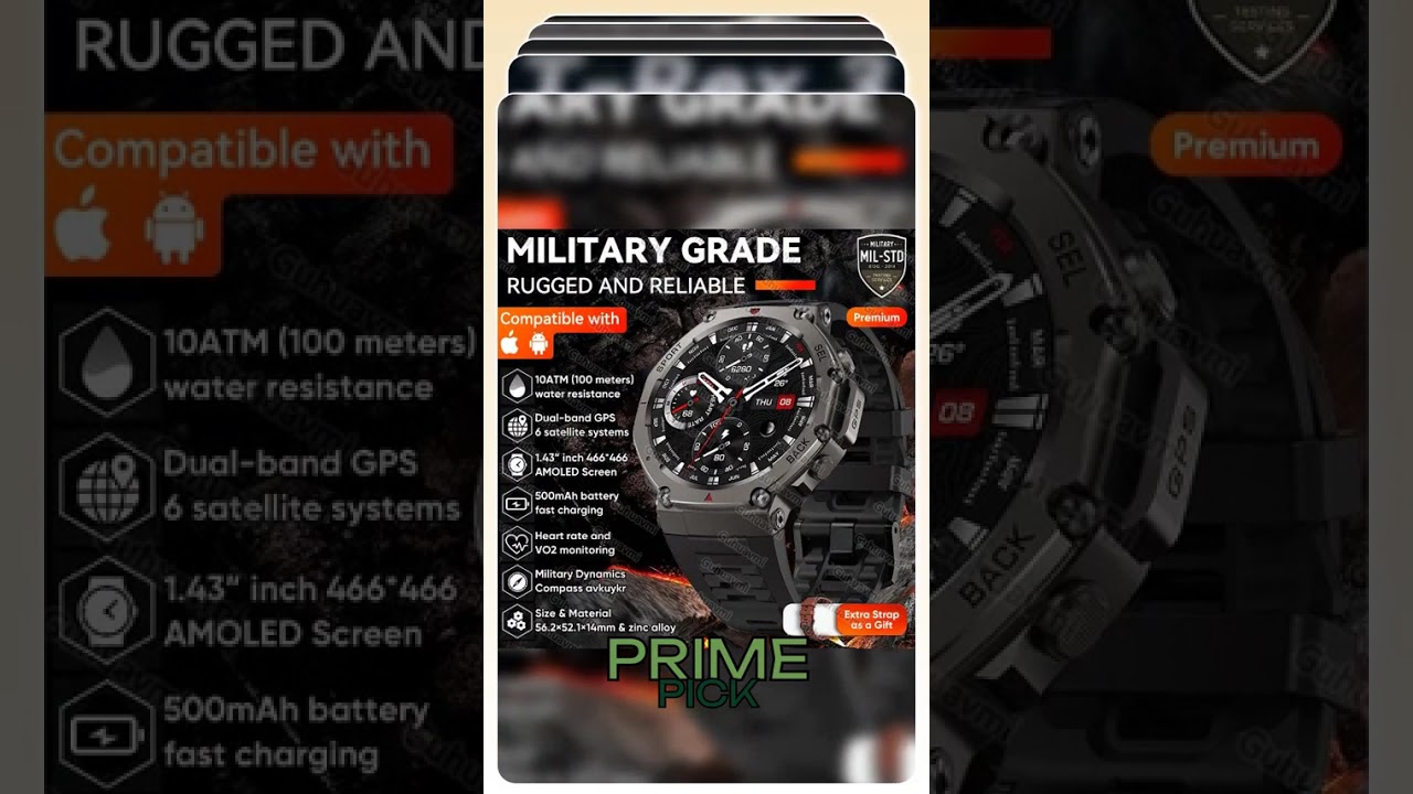 T-Rex 3 Built-in Dual-band GPS Military SmartWatch Men Compass Altimeter Barometric 10ATM&IP69K W...