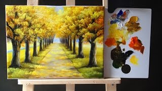 Autumn Tree Lined Road in Acrylics Tutorial  Part 1