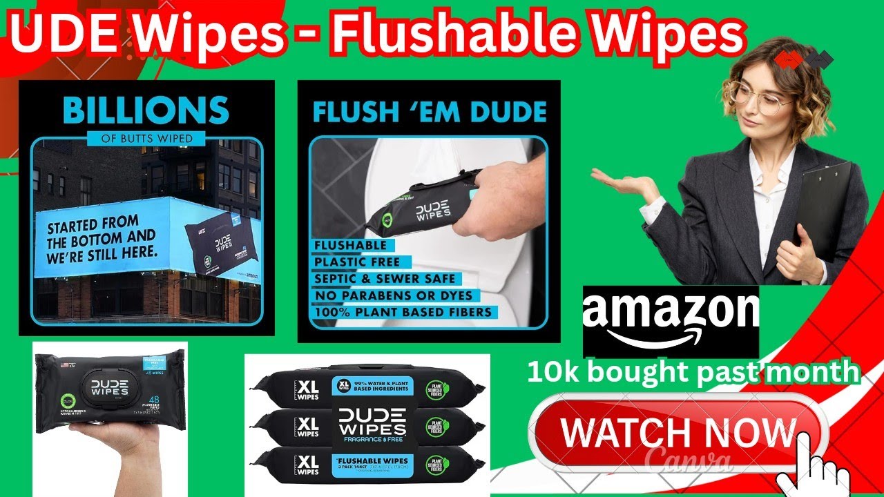 UDE Wipes - Flushable Wipes - 3 Pack || 144 Wipes -Unscented Extra-Large ||Adult Wet Wipes - Vitamin