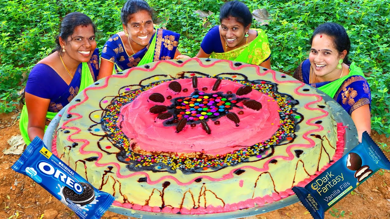 50 KG KING SIZE OREO & DARKFANTASY CAKE RECIPE | Cake Cream Prepard Village Style #villagebabys